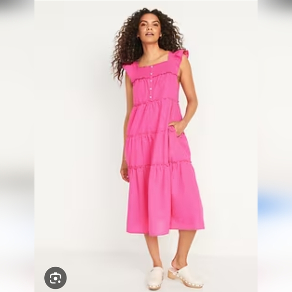 Old Navy Flutter-Sleeve Tiered Smocked Midi Seeing Dress,  Size L Petite - Picture 1 of 9